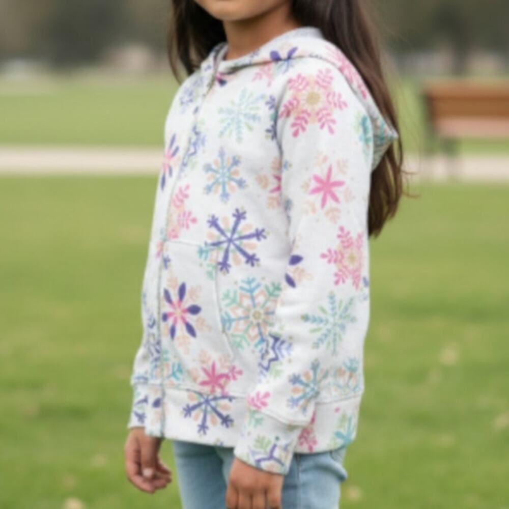 Chaser Girls Hoodie White Snowflake Sparkle Full Zip Long Sleeve Size 7 NWT